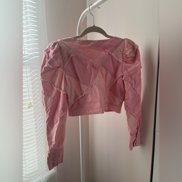 LoveShackFancy Eleora Pink Patchwork Cropped Jacket Size 00 Missing Button Last - Picture 7 of 9